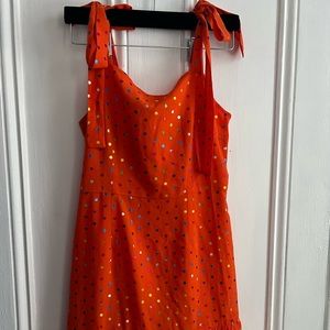 Never Fully Dressed Orange Foil Disco Polka Dot Mini Dress
